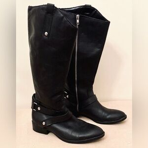 Liz Claiborne Women’s Size 6.5 Renea Black Genuine Leather Tall Heeled Boots